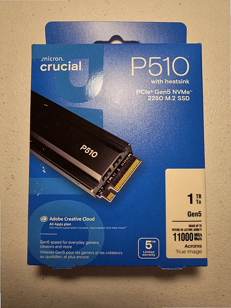 Crucial P510 1TB Gen5 NVMe SSD with Heatsink PCIe 5.0 M.2 11,000 MB/s
